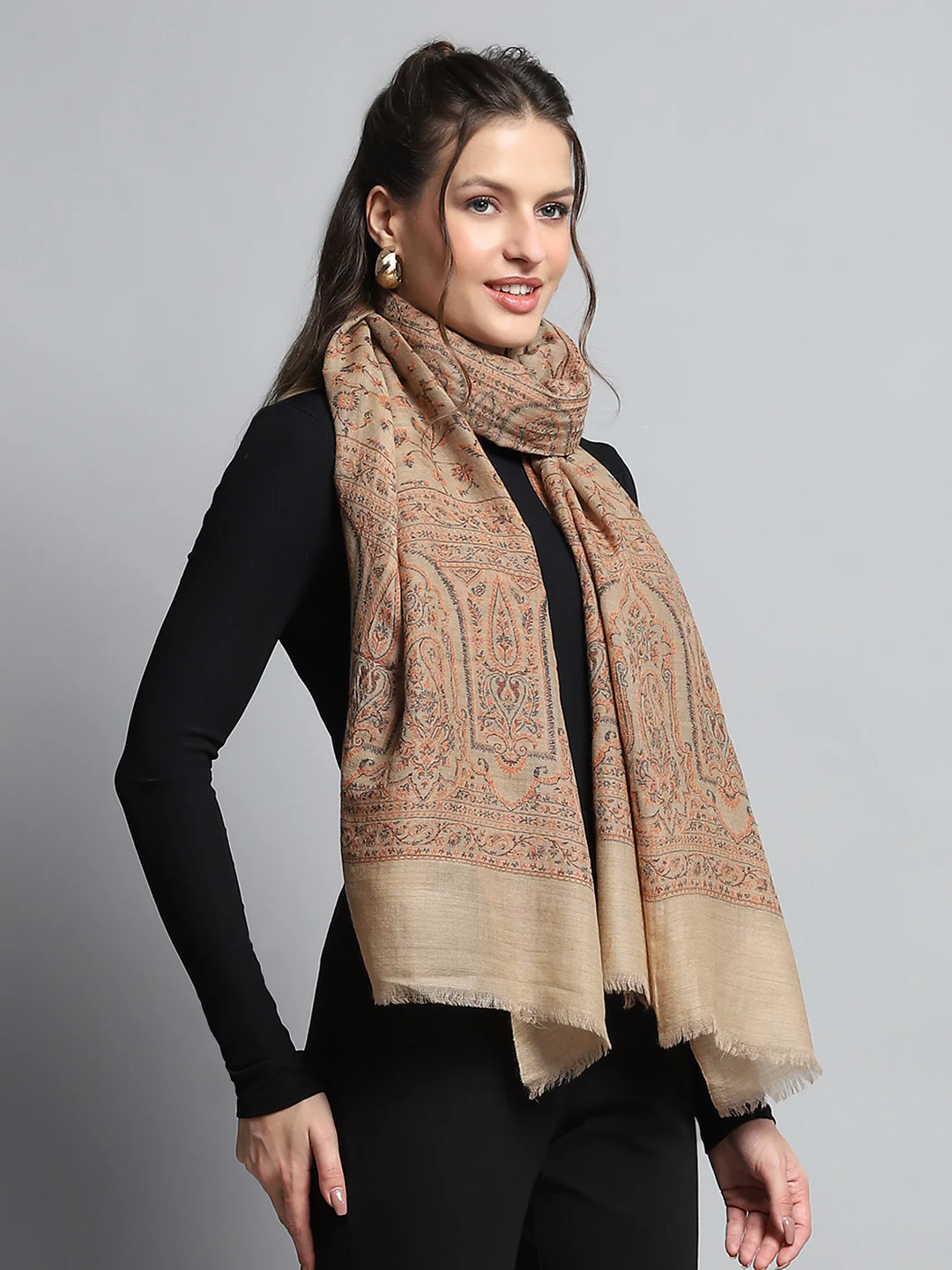 Women Brown Self Design Stole - Image 5