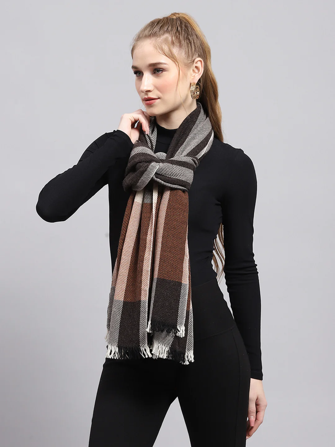 Women Brown Self Design Stole - Image 4