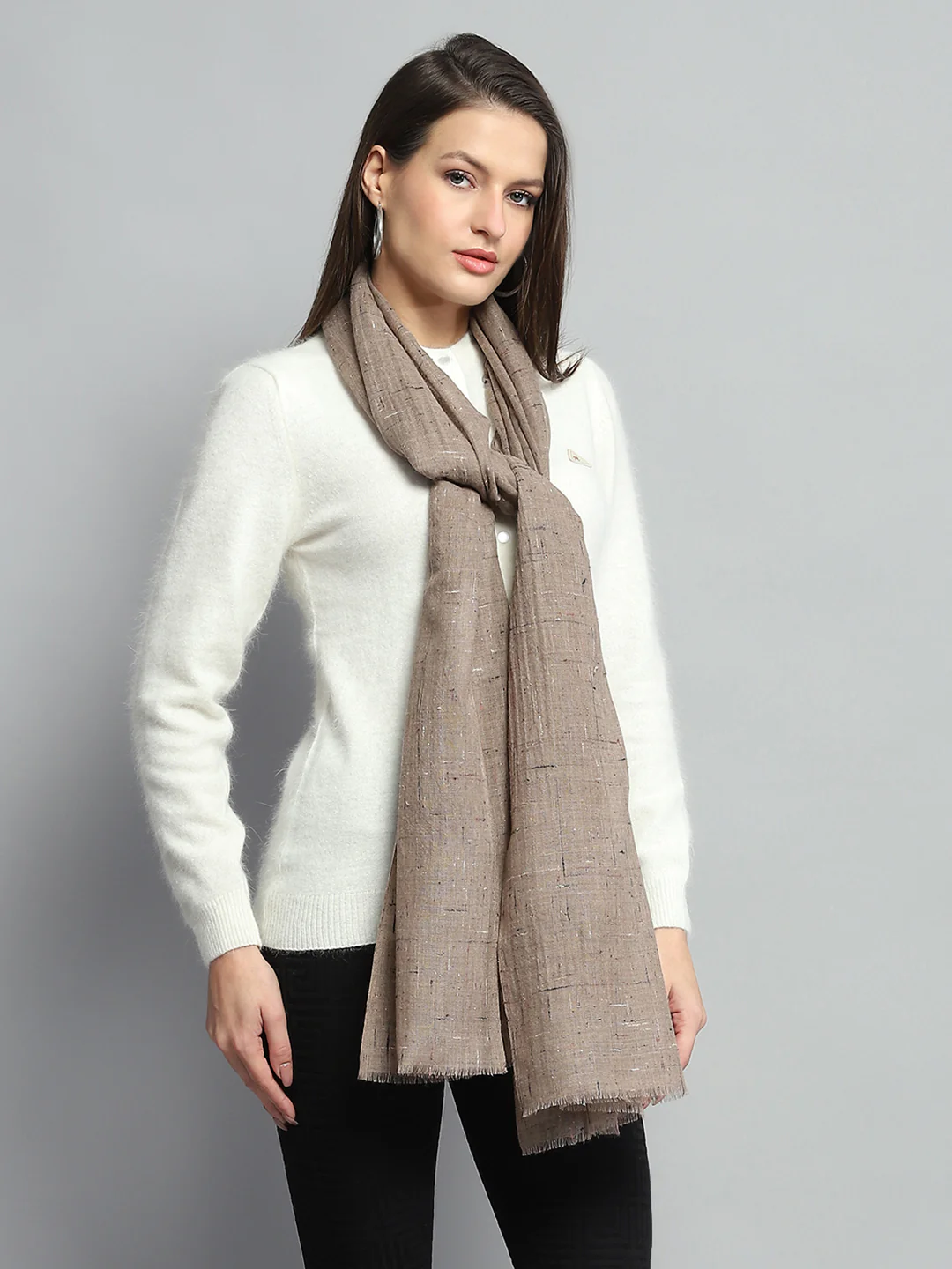 Women Brown Self Design Stole - Image 5