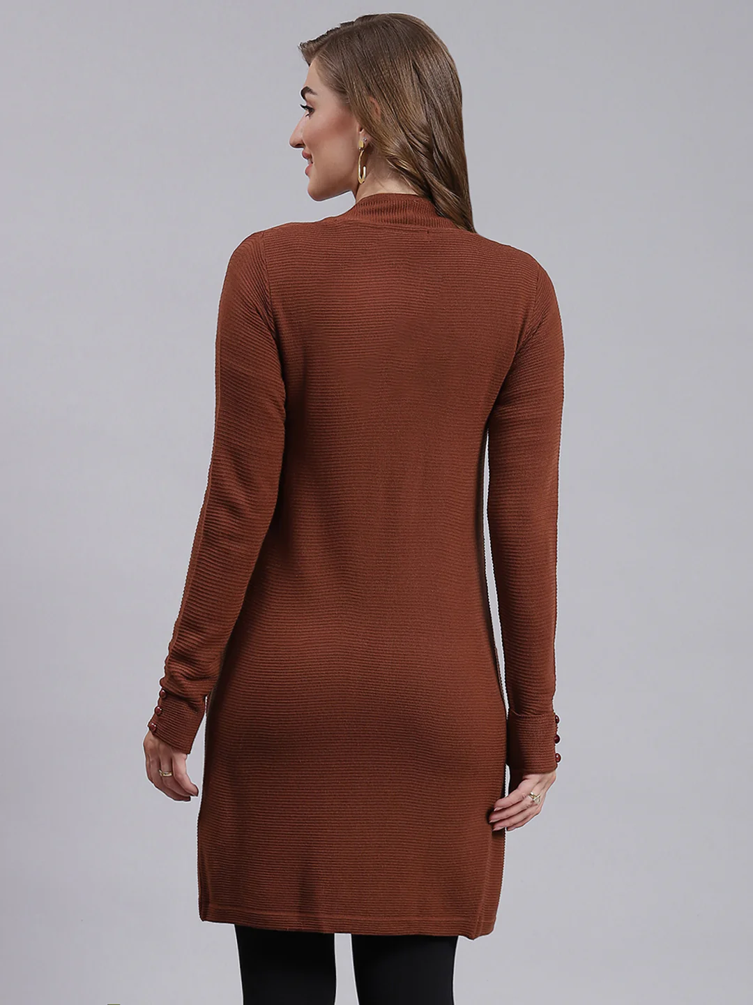 Women Brown Self Design Wool blend Cardigan - Image 4