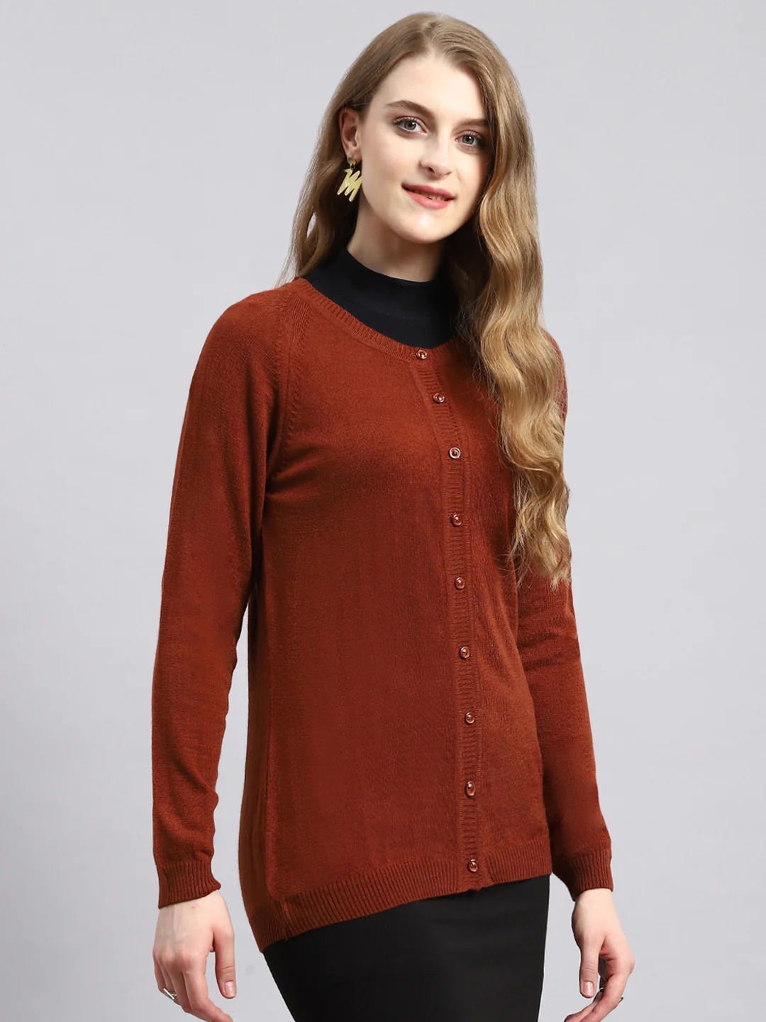Women Brown Solid Cardigan - Image 3