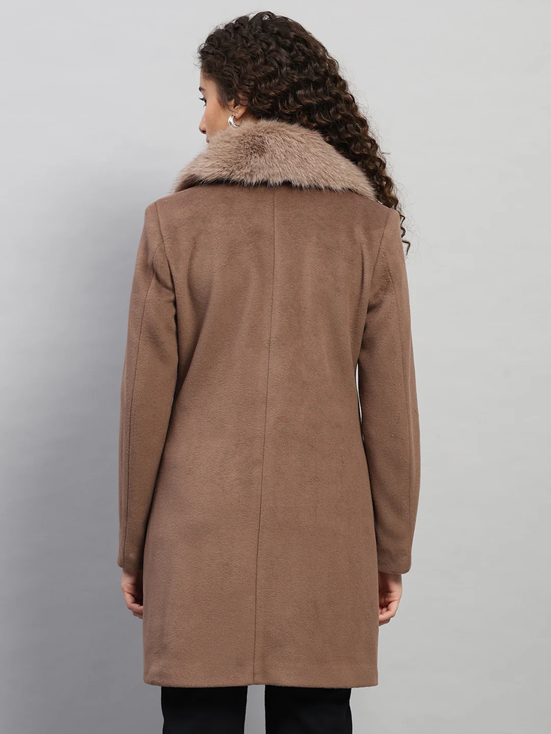 Women Brown Solid Collar Full Sleeve Coat - Image 5