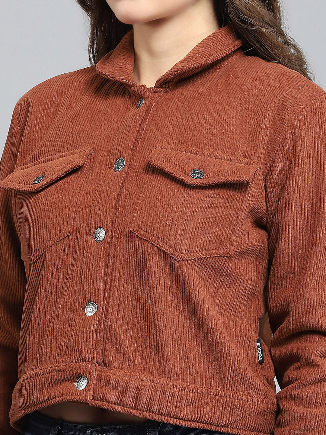Rock.it Women Brown Solid Collar Full Sleeve Jacket - Image 7