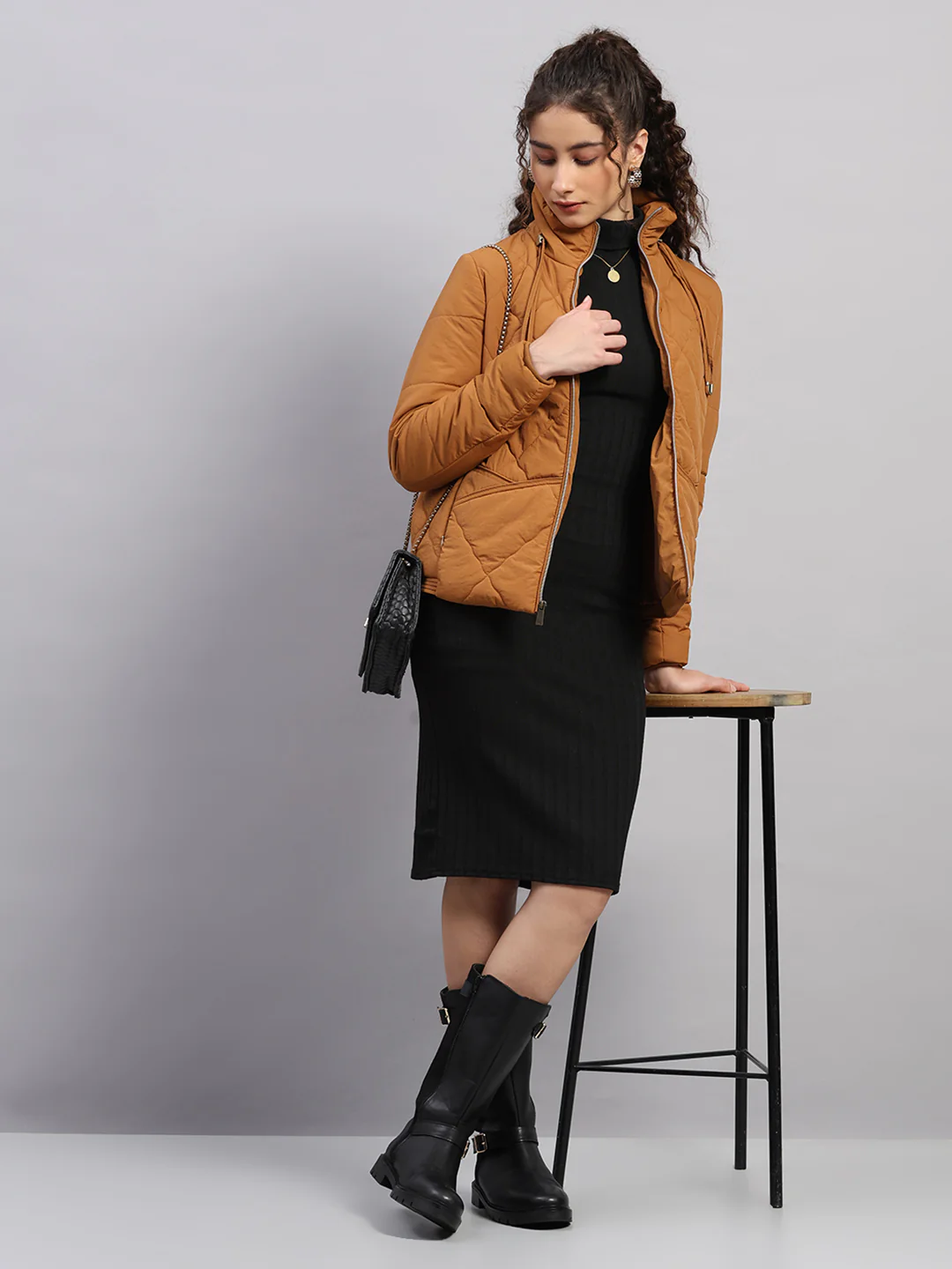 Women Brown Solid Collar Full Sleeve Jacket - Image 2