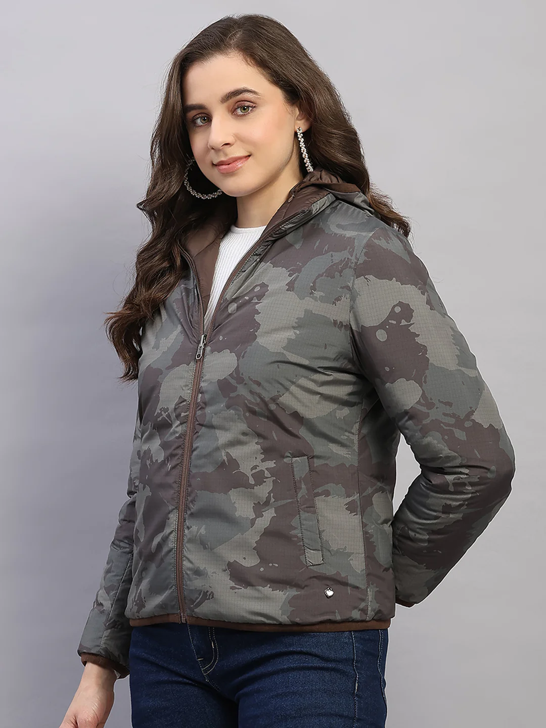 Women Brown Solid Collar Full Sleeve Reversible Jacket - Image 9