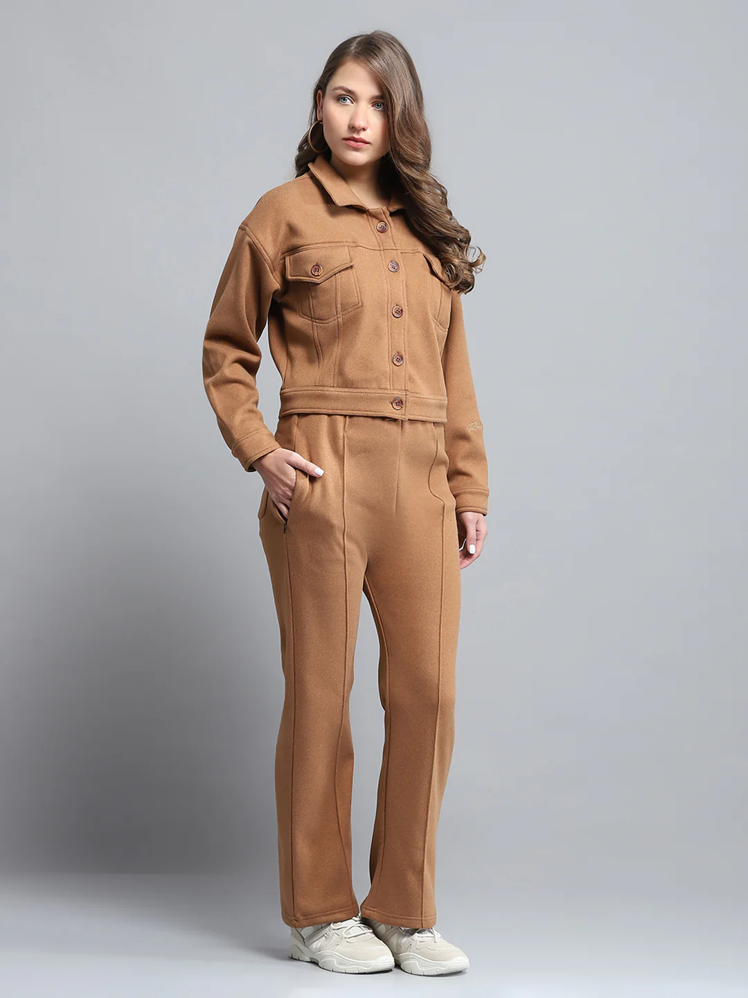Rock.it Women Brown Solid Collar Full Sleeve Tracksuit - Image 4