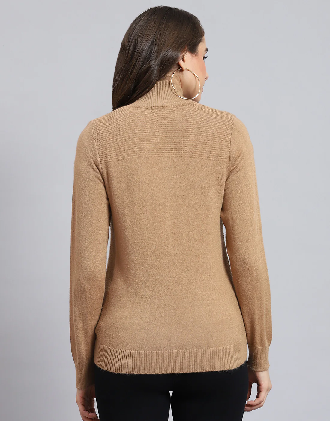 Women Brown Solid H Neck Full Sleeve Cardigan - Image 7