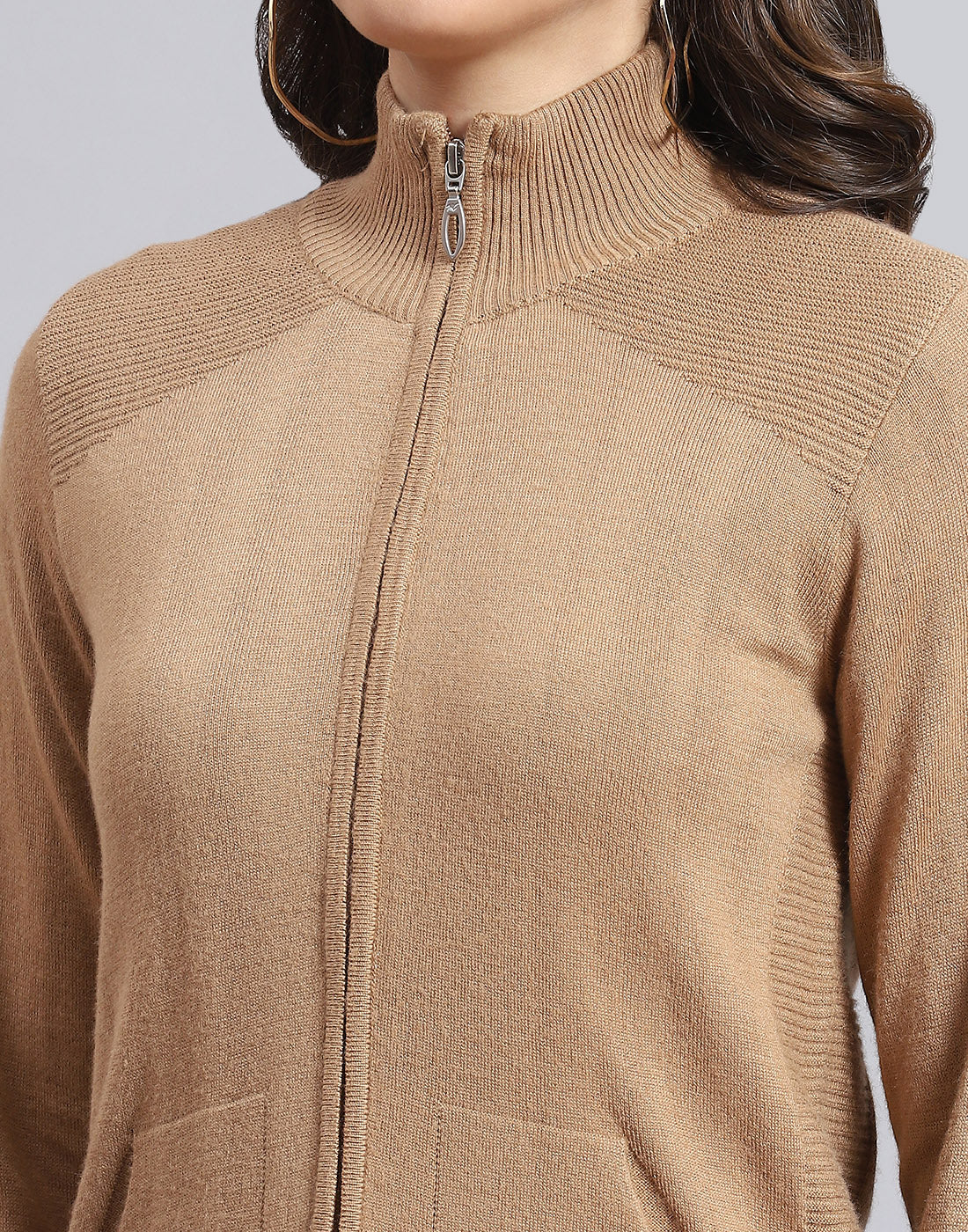 Women Brown Solid H Neck Full Sleeve Cardigan - Image 8