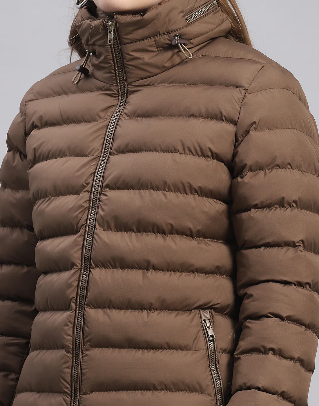 Women Brown Solid H Neck Full Sleeve Jacket - Image 7