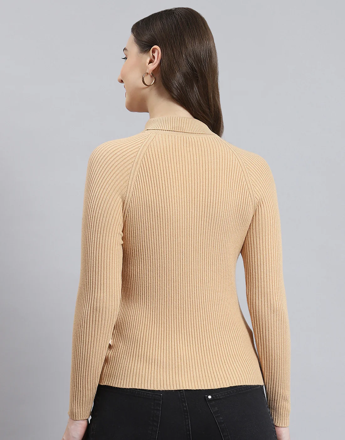 Women Brown Solid H Neck Full Sleeve Sweater - Image 6