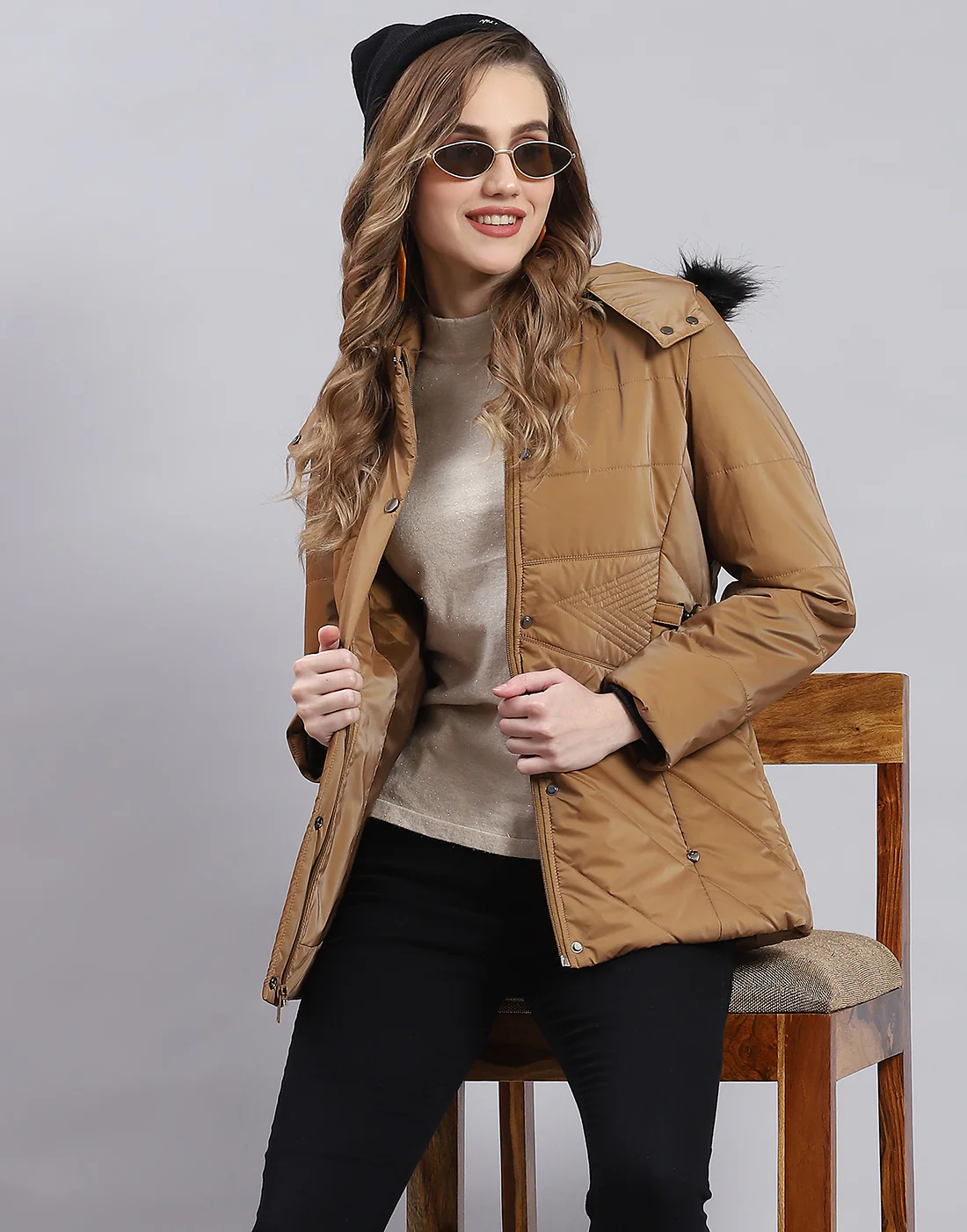 Women Brown Solid Hooded Full Sleeve Jacket - Image 6