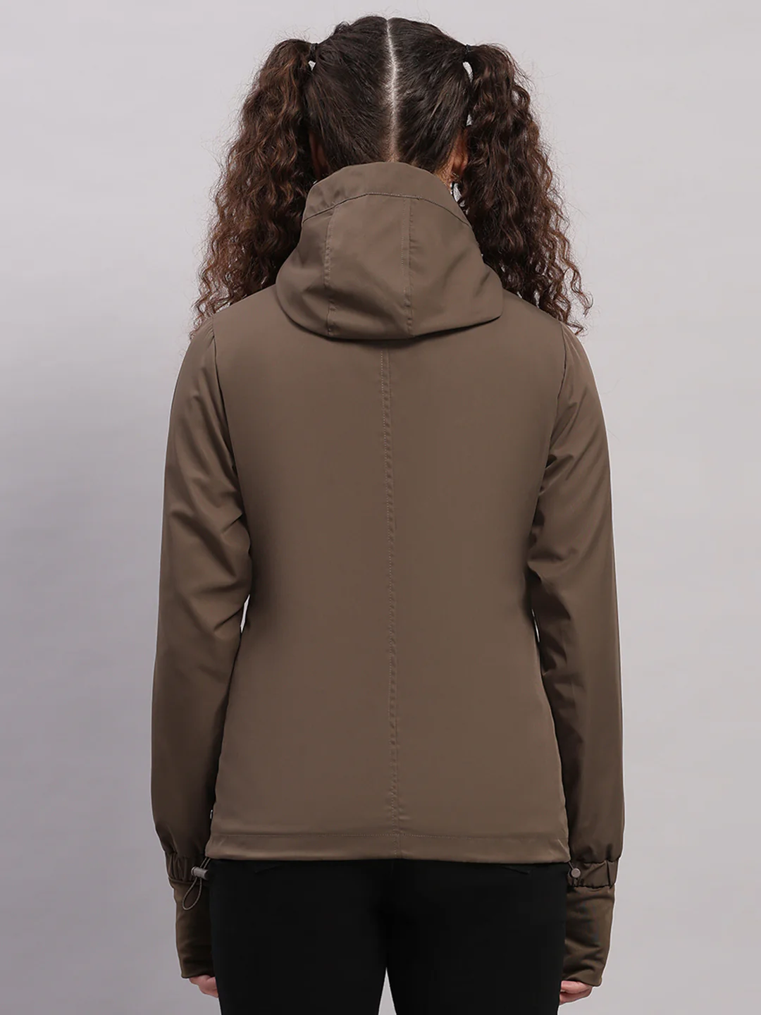 Women Brown Solid Hooded Full Sleeve Jacket - Image 5