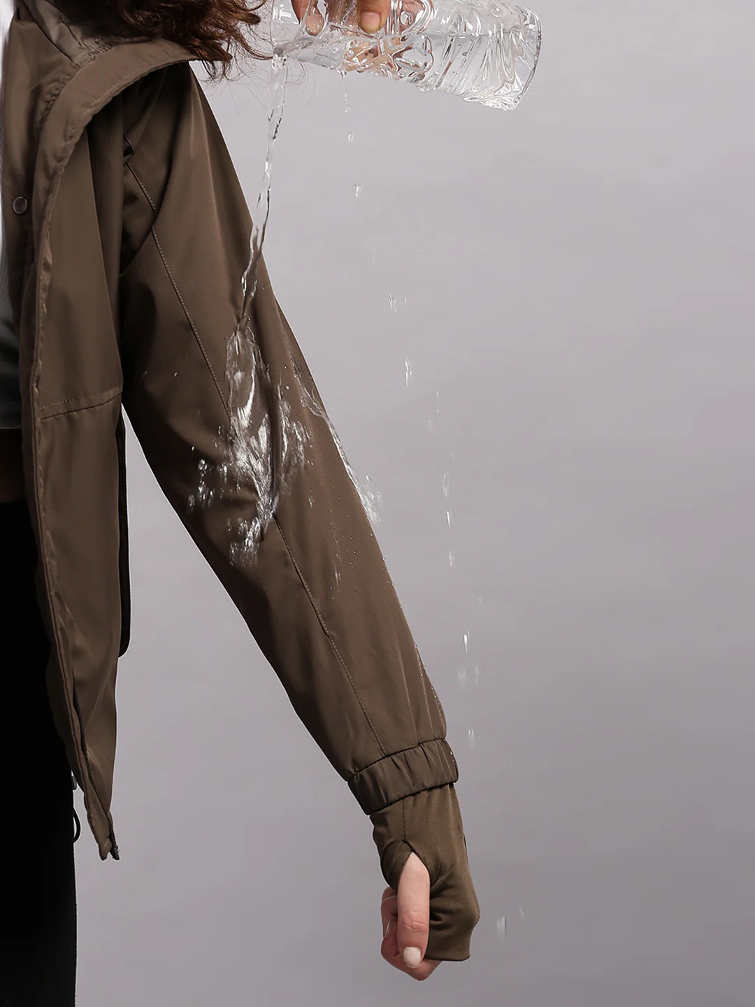 Women Brown Solid Hooded Full Sleeve Jacket - Image 7