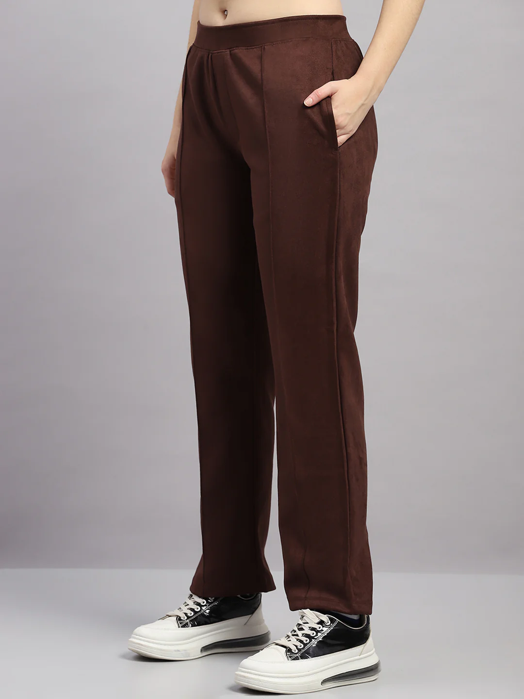 Women Brown Solid Hooded Full Sleeve Winter Tracksuit - Image 7