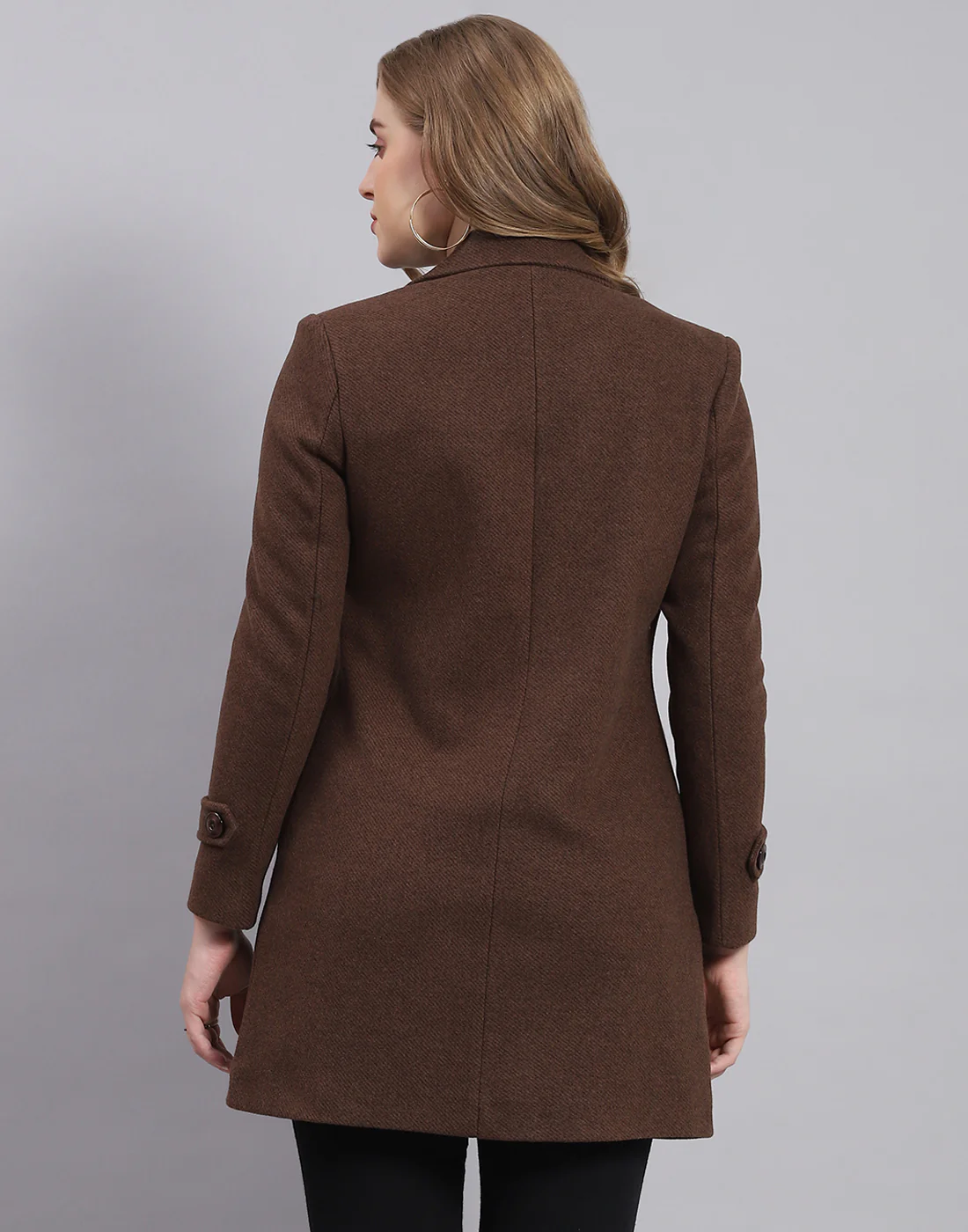 Women Brown Solid Lapel Collar Full Sleeve Coat - Image 5