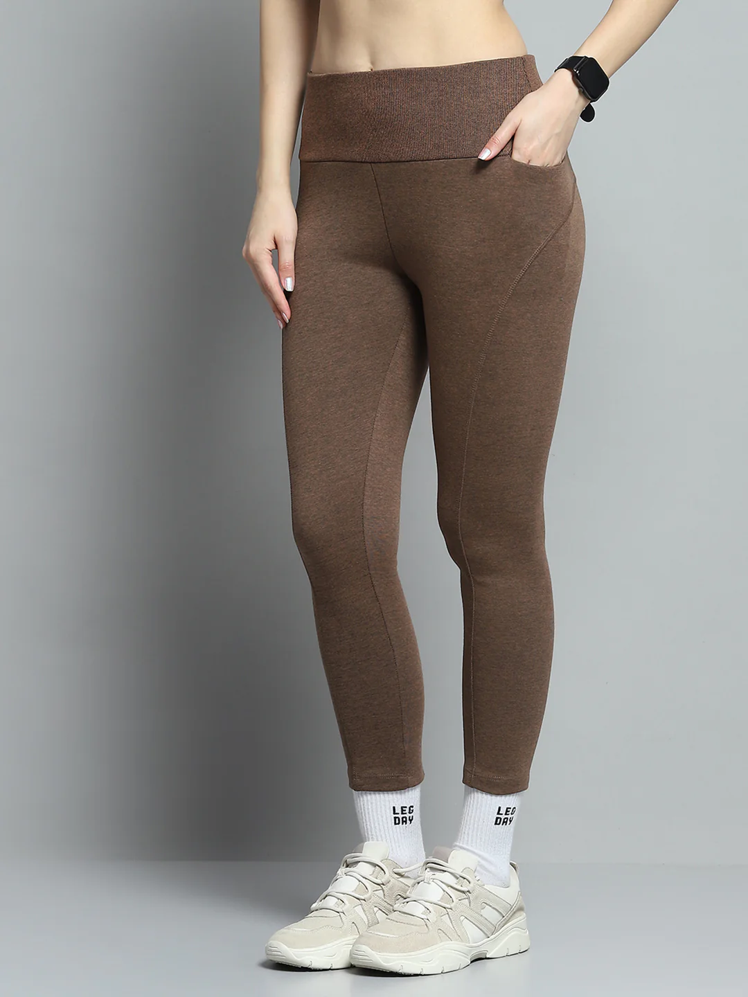 Rock.it Women Brown Solid Mock Neck Full Sleeve Tracksuit - Image 8