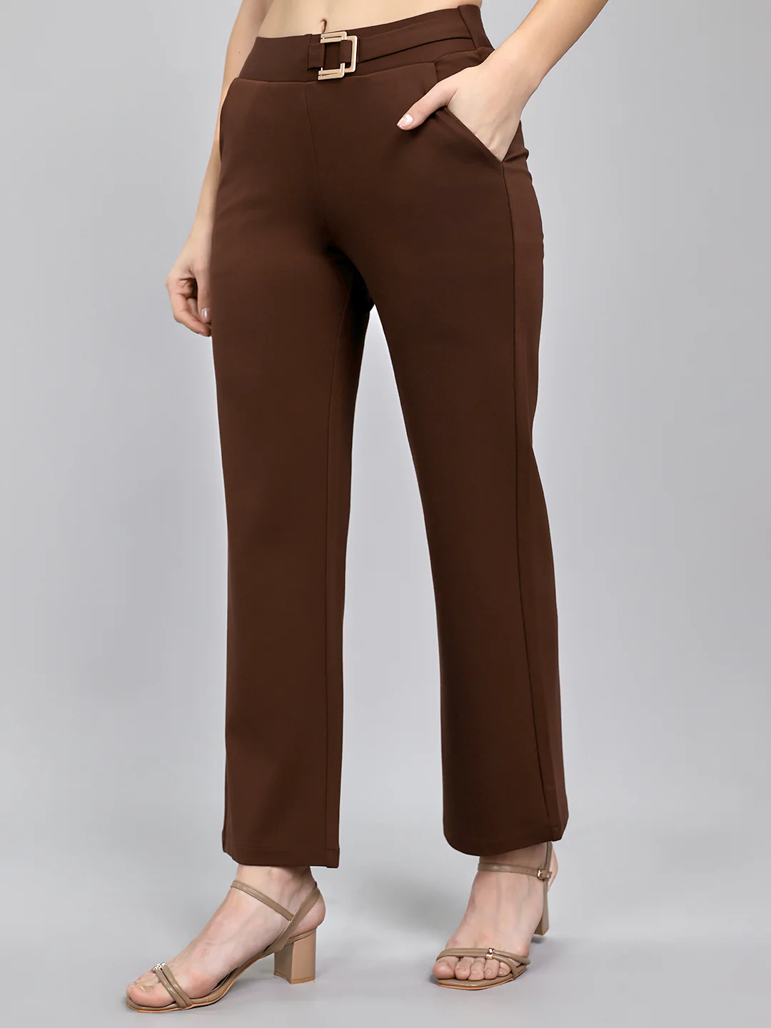 Women Brown Solid Regular Fit Jegging - Image 2