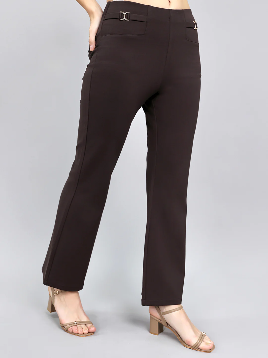 Women Brown Solid Regular Fit Jegging - Image 3