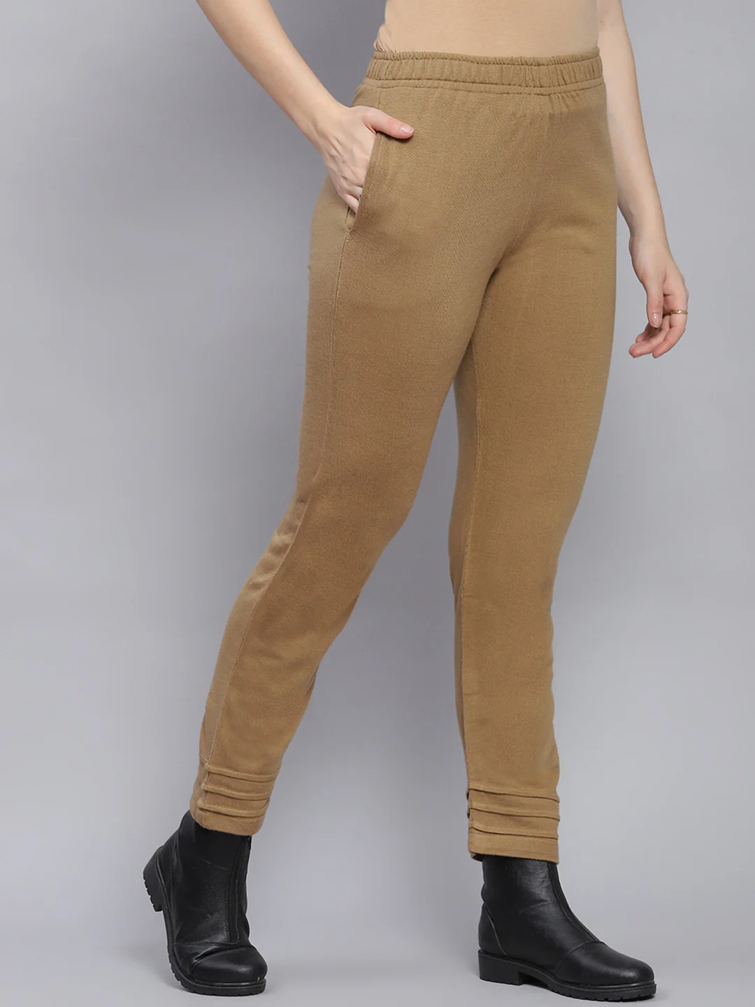 Women Brown Solid Regular Fit Winter Lowers - Image 4