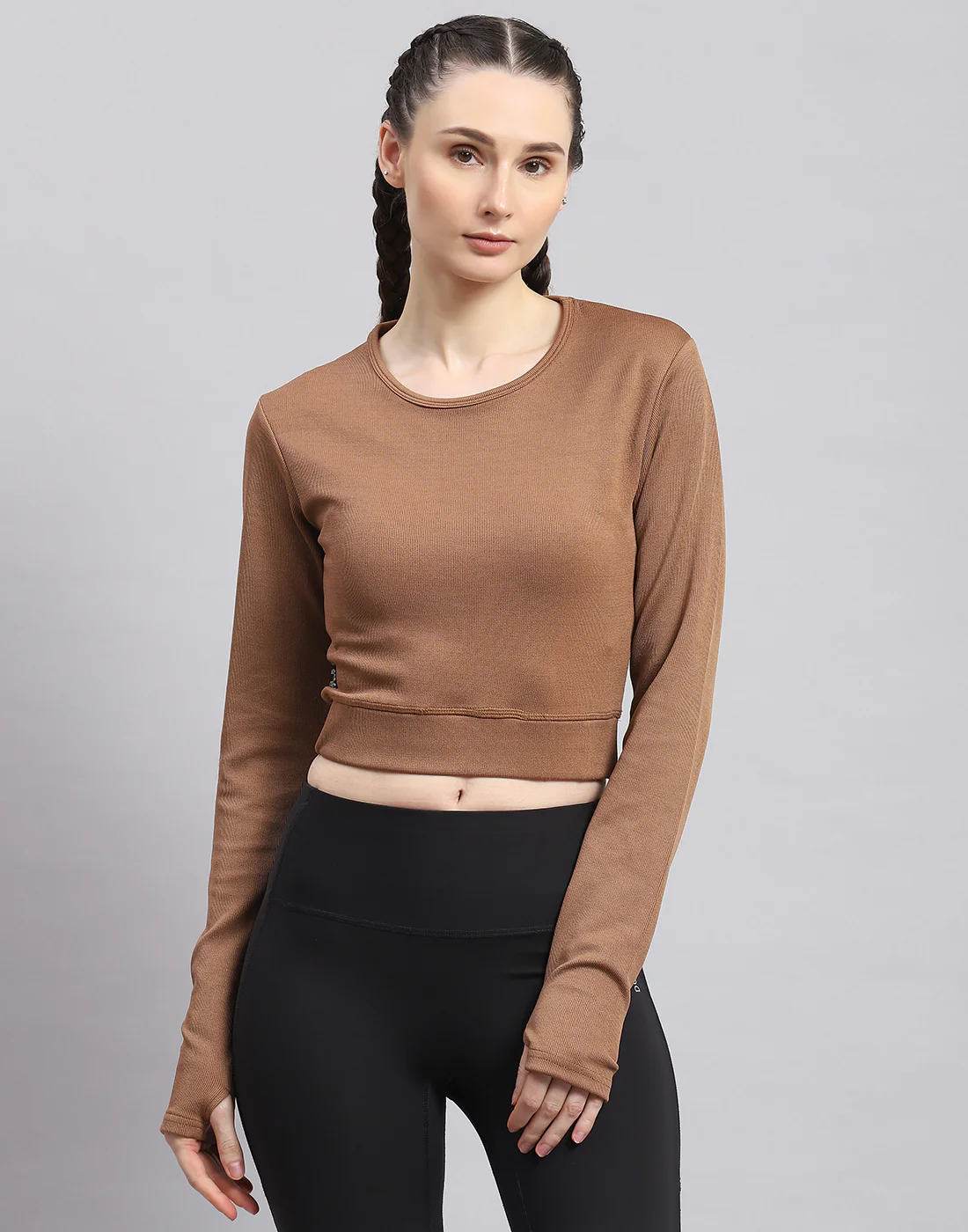 Rock.it Women Brown Solid Round Neck Full Sleeve Sweatshirt - Image 2