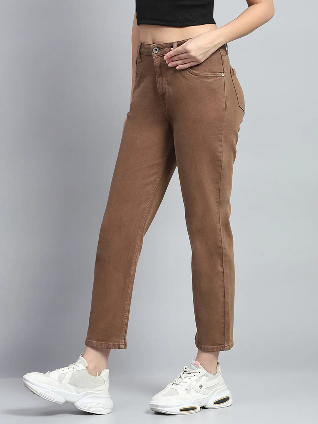 Women Brown Solid Slim Fit Denim - Image 3