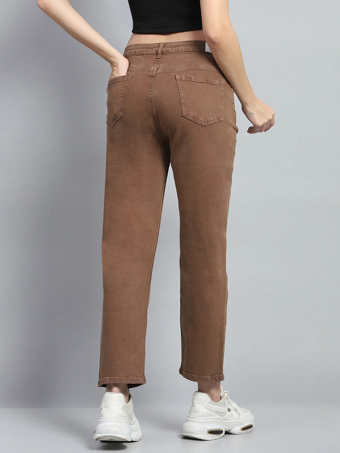 Women Brown Solid Slim Fit Denim - Image 5