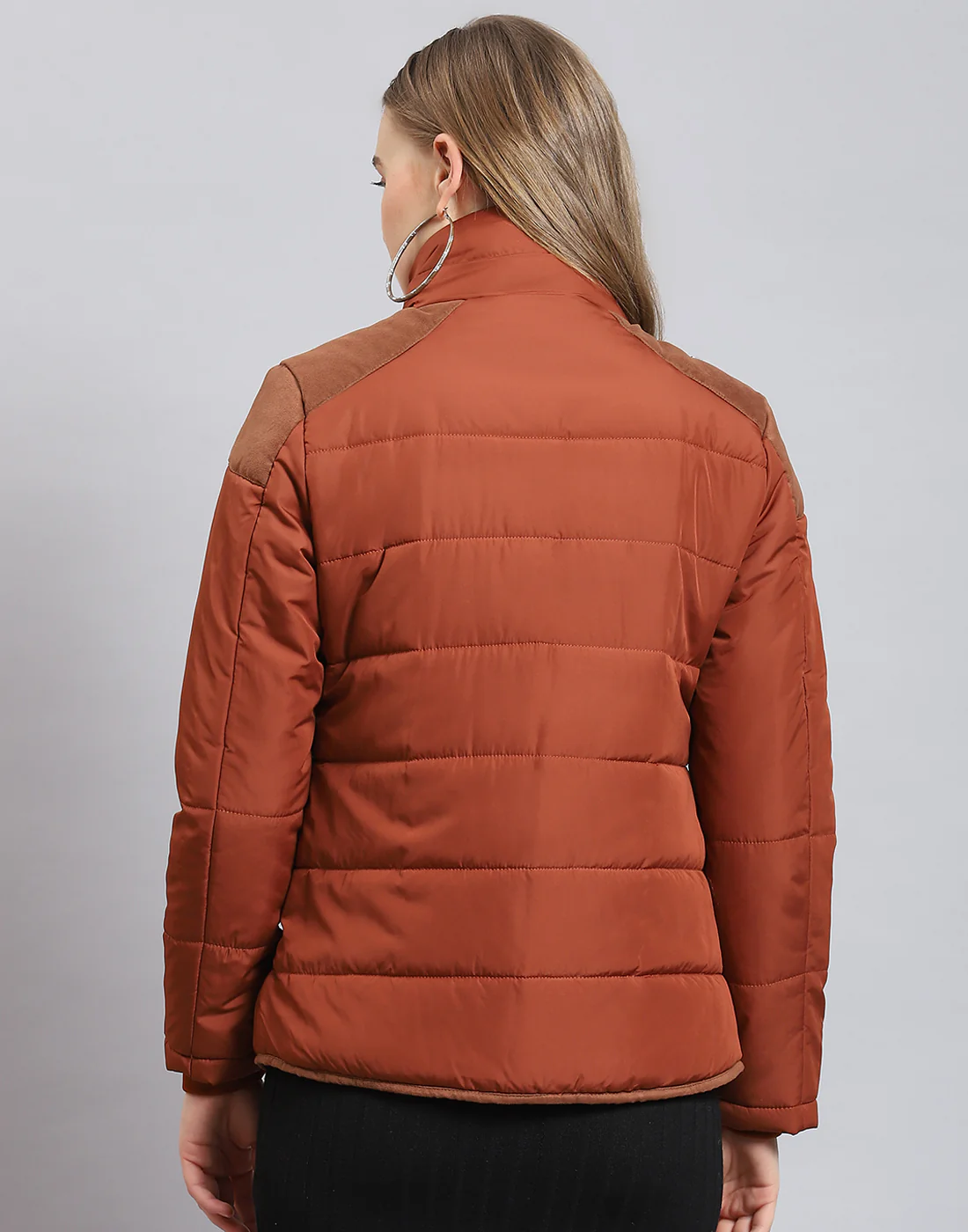 Women Brown Solid Stand Collar Full Sleeve Jacket - Image 5