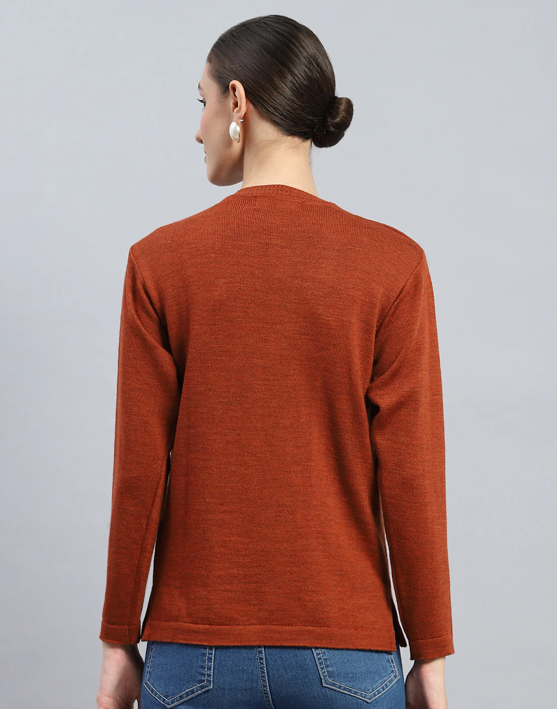Women Brown Solid V Neck Full Sleeve Cardigan - Image 5