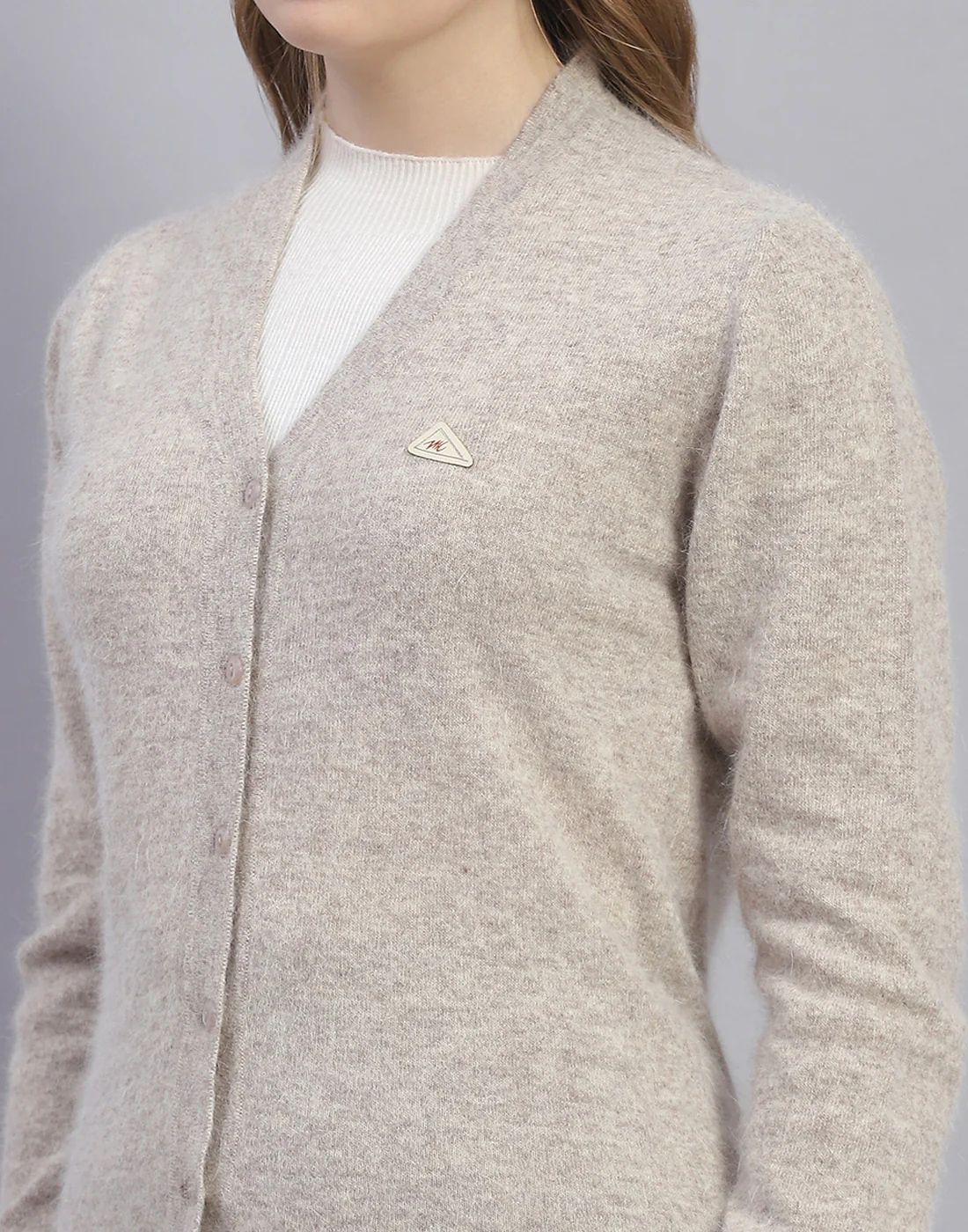 Women Brown Solid V Neck Full Sleeve Cardigan - Image 7