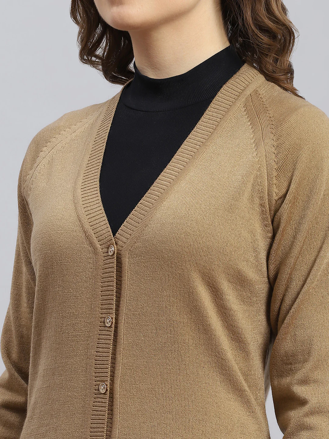 Women Brown Solid V Neck Full Sleeve Cardigans - Image 6