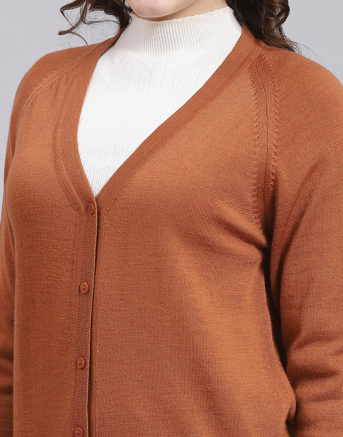 Women Brown Solid V Neck Full Sleeve Sweater - Image 6