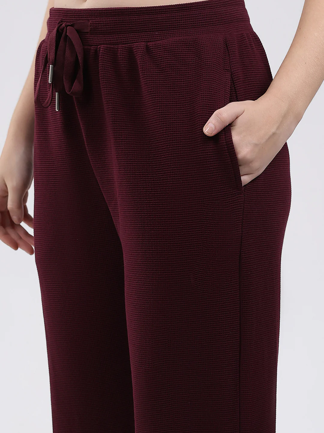 Women Burgundy Solid Collar Full Sleeve Cords Set - Image 8