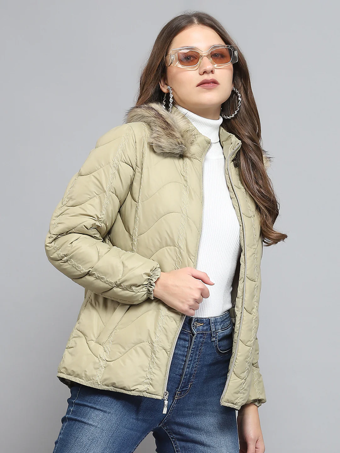 Women Camel Brown Self Design Collar Full Sleeve Jacket - Image 6
