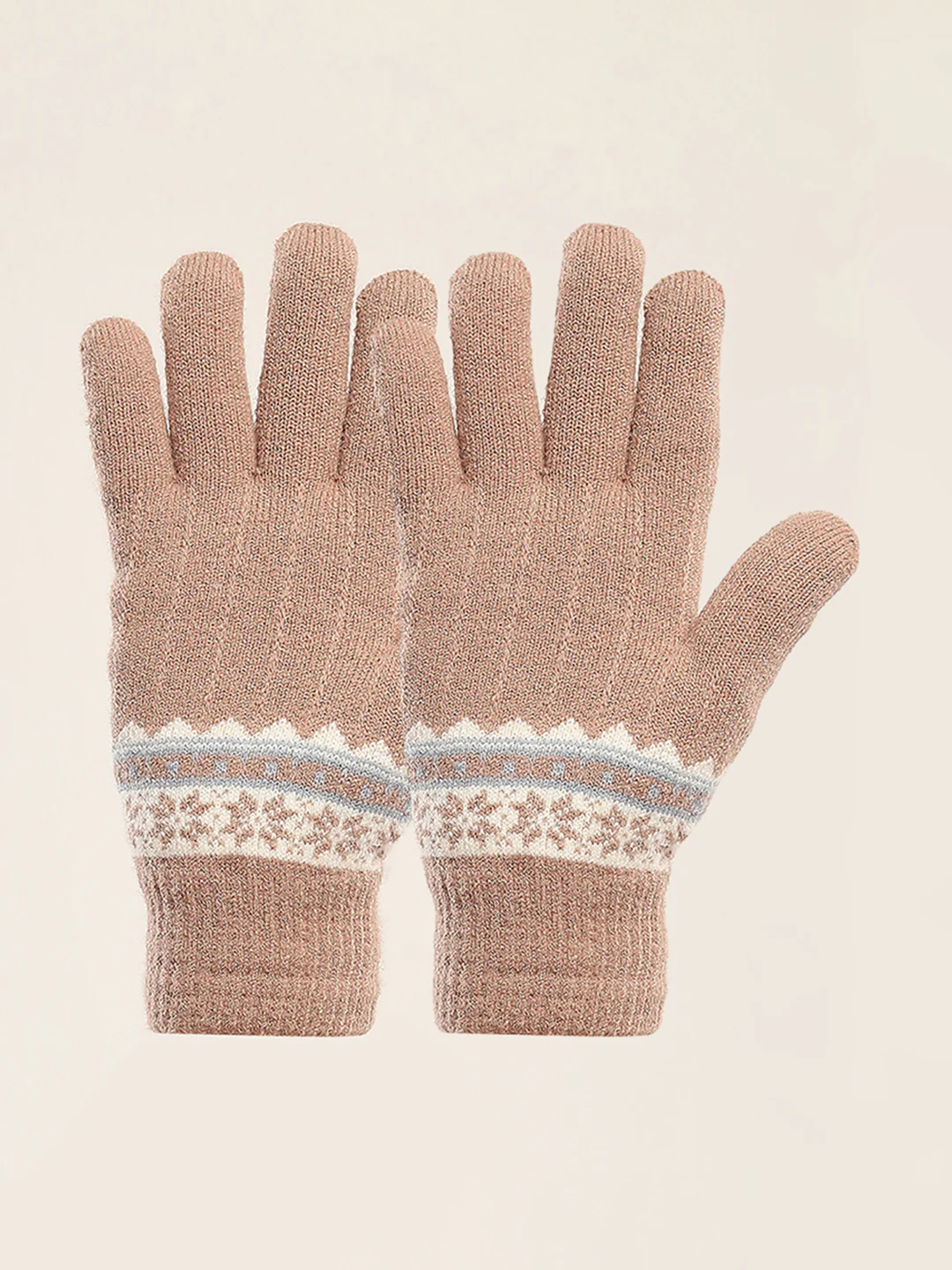 Women Camel Brown Self Design Gloves - Image 3