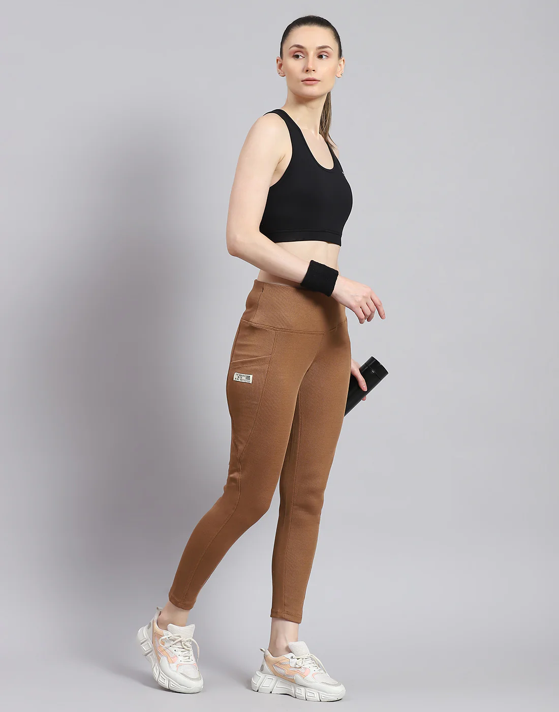 Rock.it Women Camel Brown Solid Regular Fit Legging - Image 3