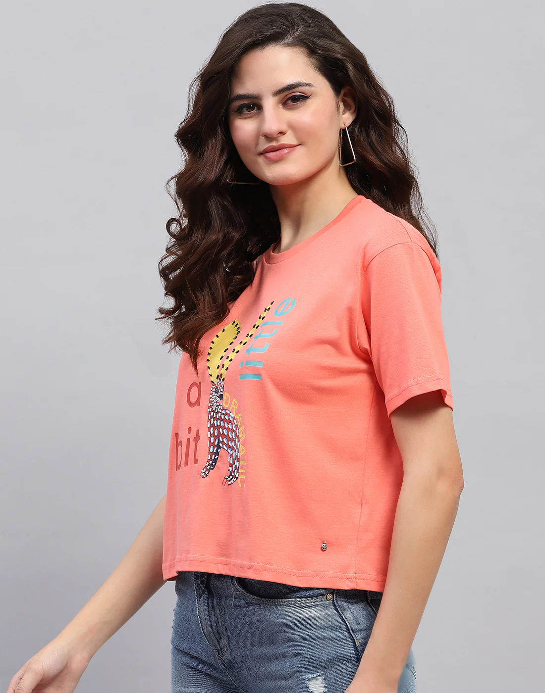 Women Coral Printed Round Neck Half Sleeve Top - Image 3