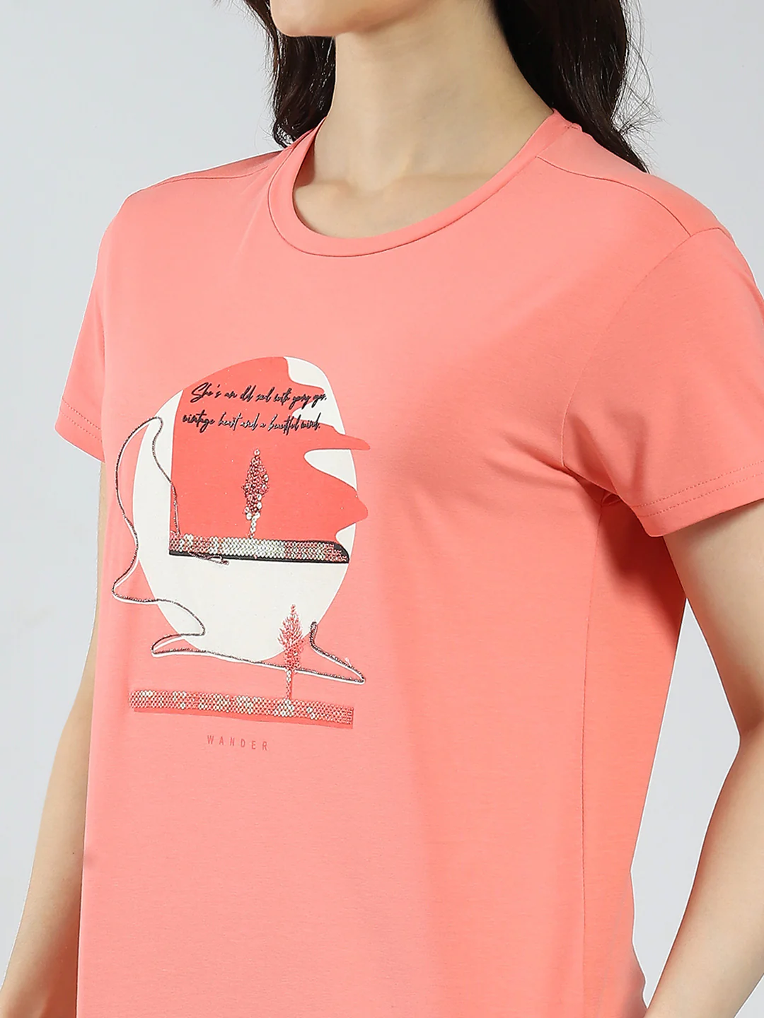 Women Coral Printed Round Neck Half Sleeve Top - Image 6
