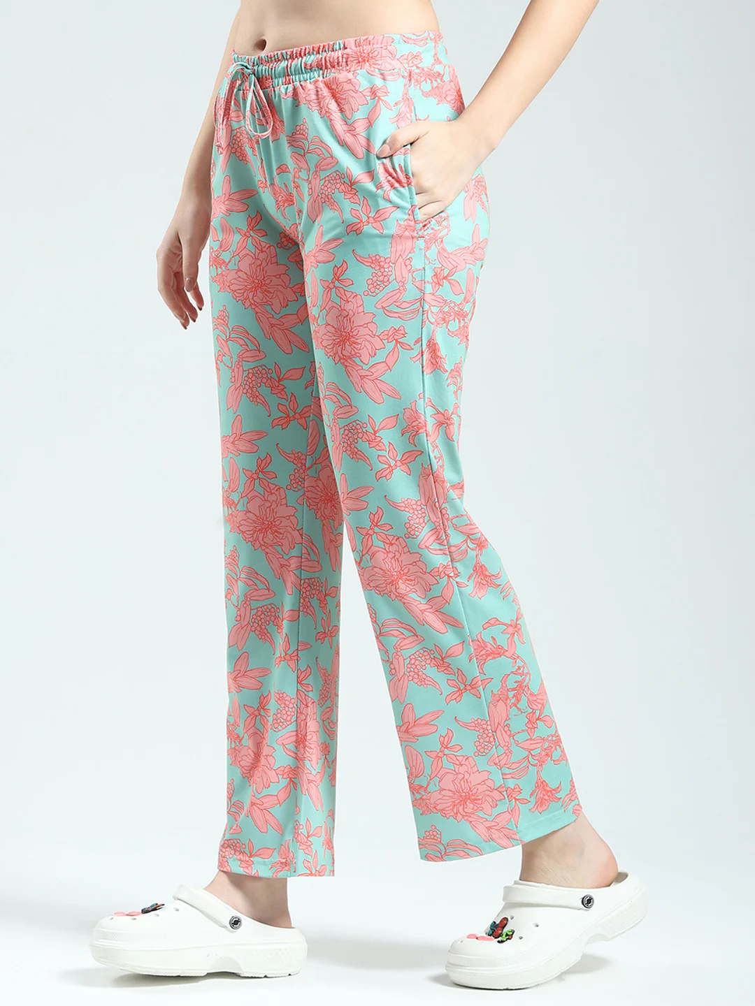 Women Coral Printed Round Neck Half Sleeve Lower Set - Image 6