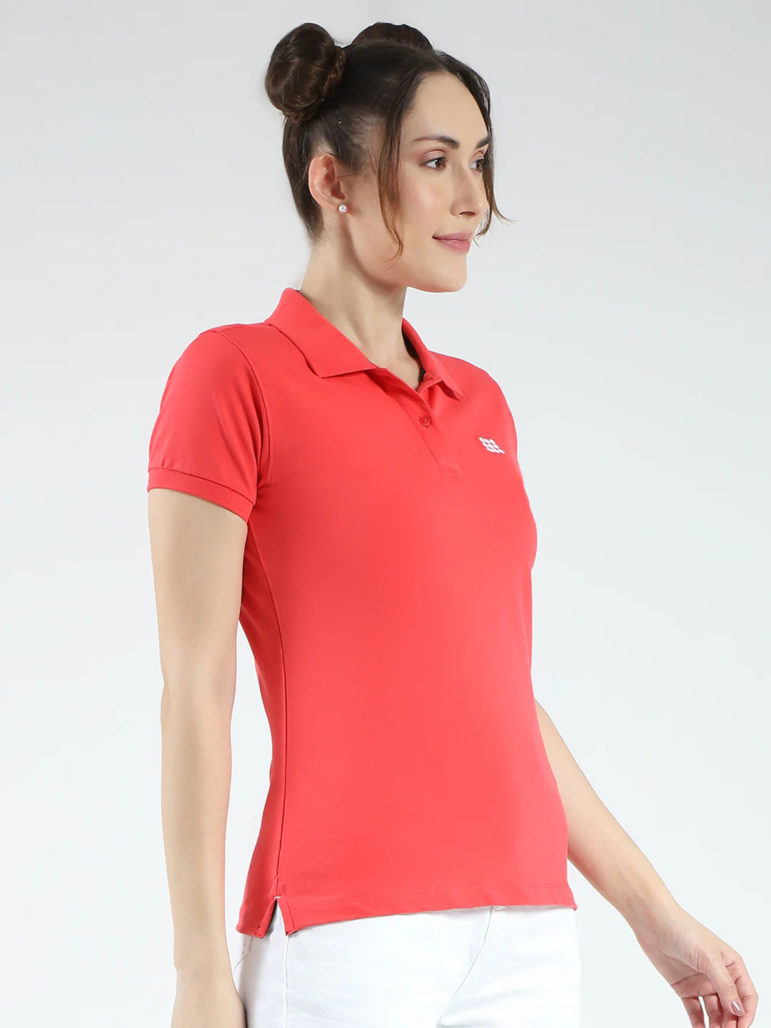 Rock.it Women Coral Solid Collar Half Sleeve T-Shirt - Image 4