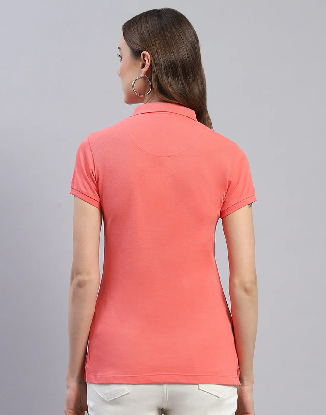Women Coral Solid Polo Collar Half Sleeve T-Shirt - Image 5