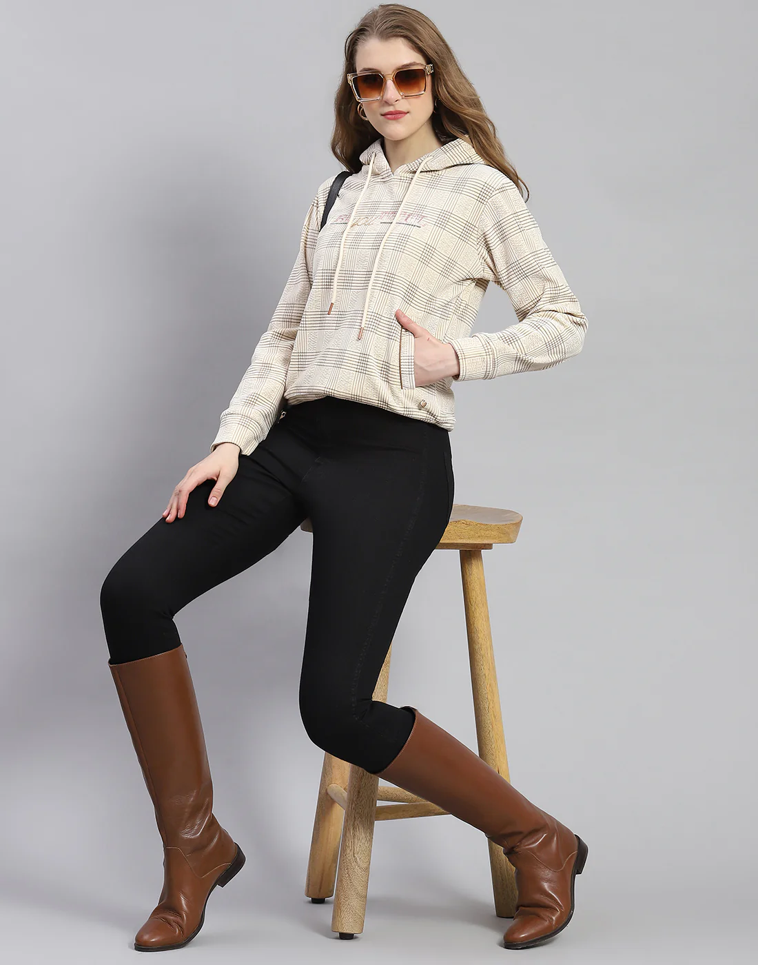 Women Cream Embroidered Hooded Full Sleeve Sweatshirt - Image 3
