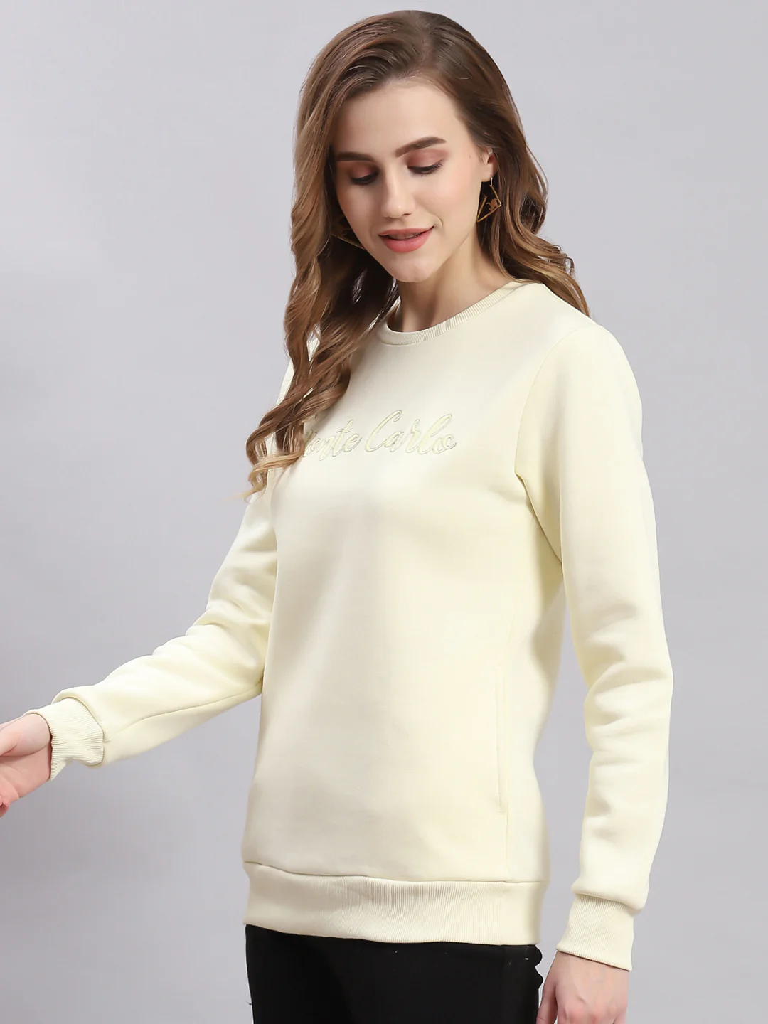 Women Cream Embroidered Round Neck Full Sleeve Sweatshirts - Image 5