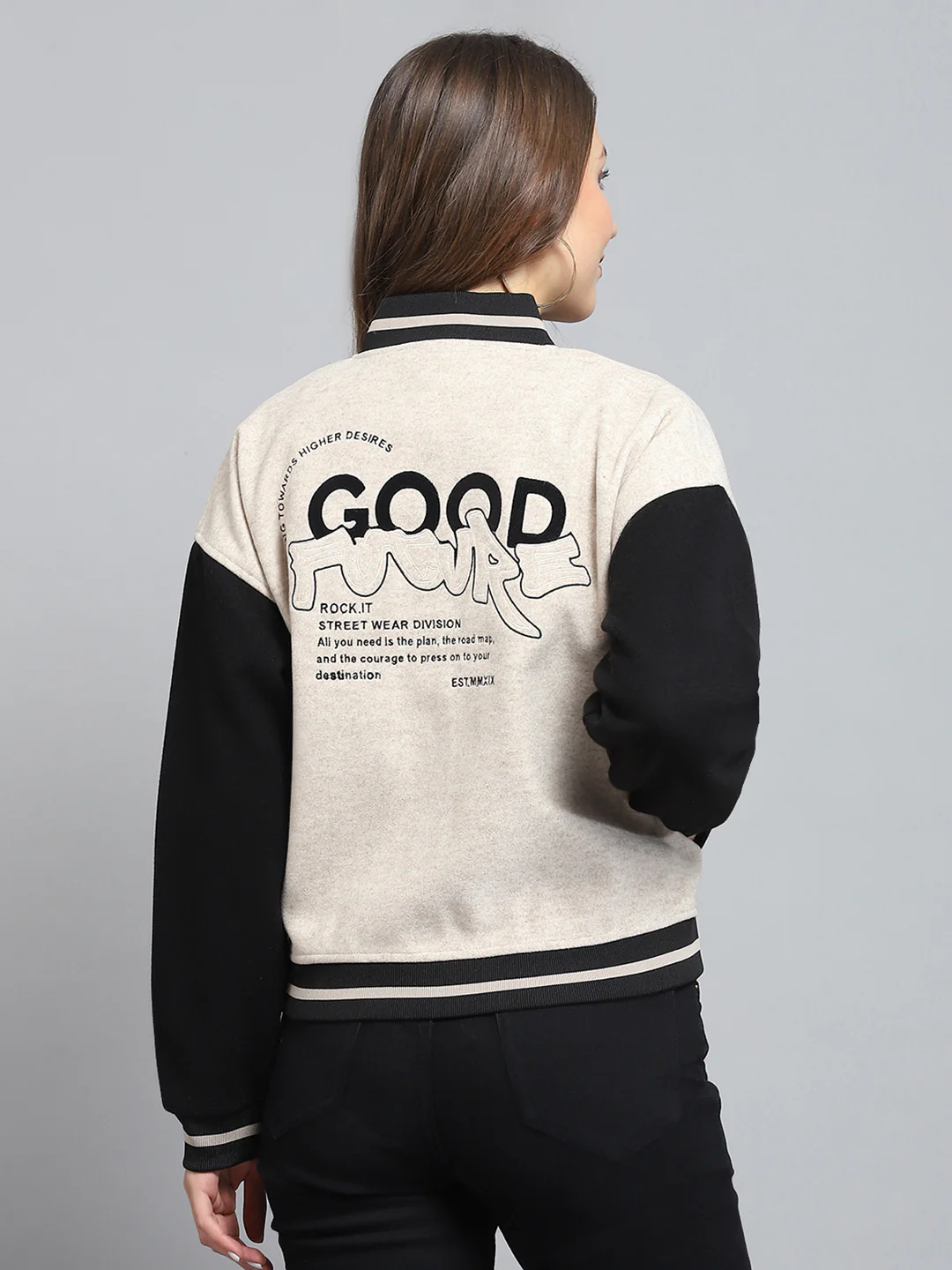 Rock.it Women Cream Printed Band Collar Full Sleeve Jacket - Image 5