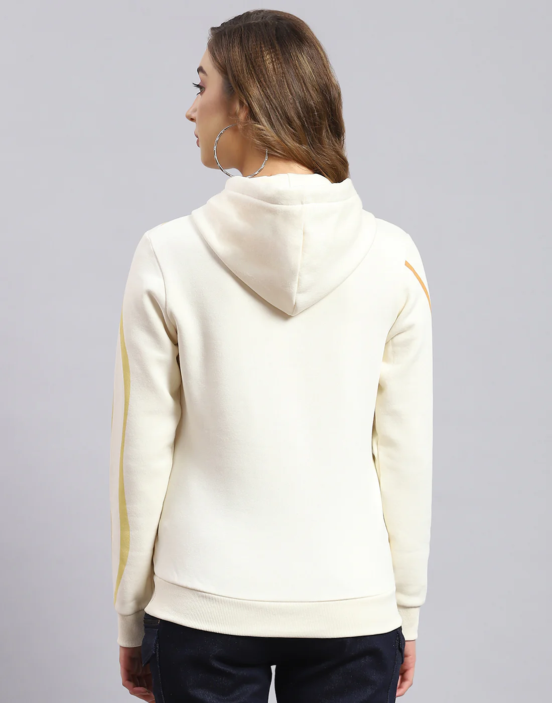 Women Cream Printed Hooded Full Sleeve Sweatshirt - Image 6