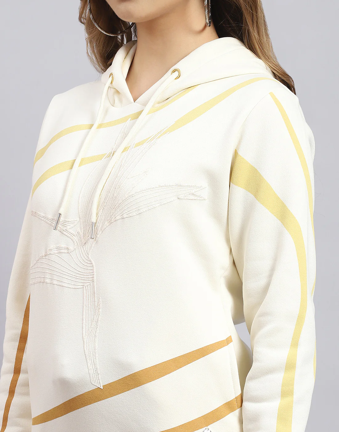 Women Cream Printed Hooded Full Sleeve Sweatshirt - Image 7