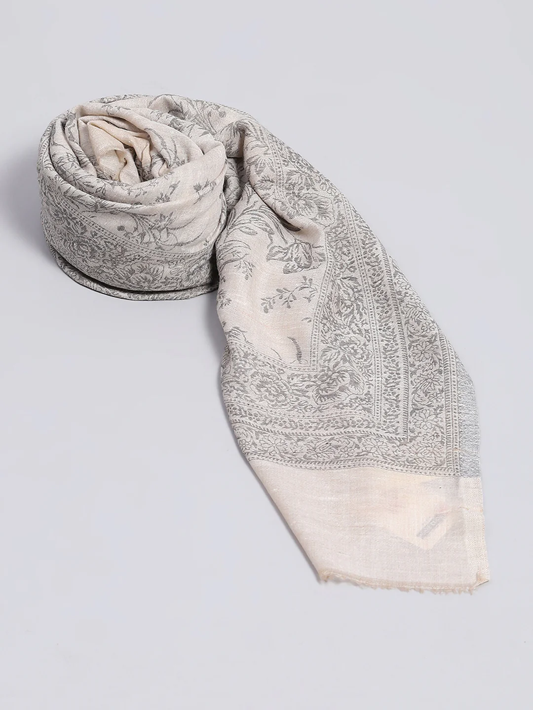 Women Cream Self Design Shawl - Image 2