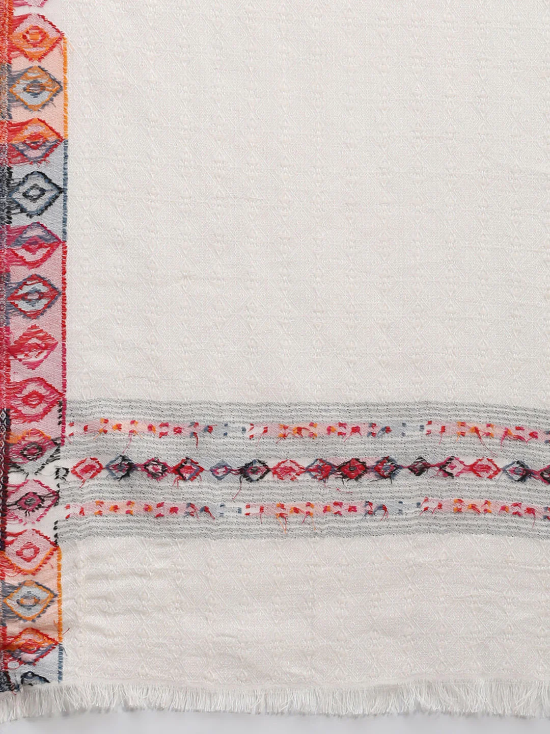 Women Cream Self Design Shawl - Image 6
