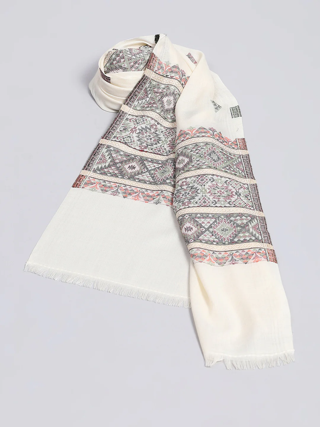 Women Cream Self Design Stole - Image 2