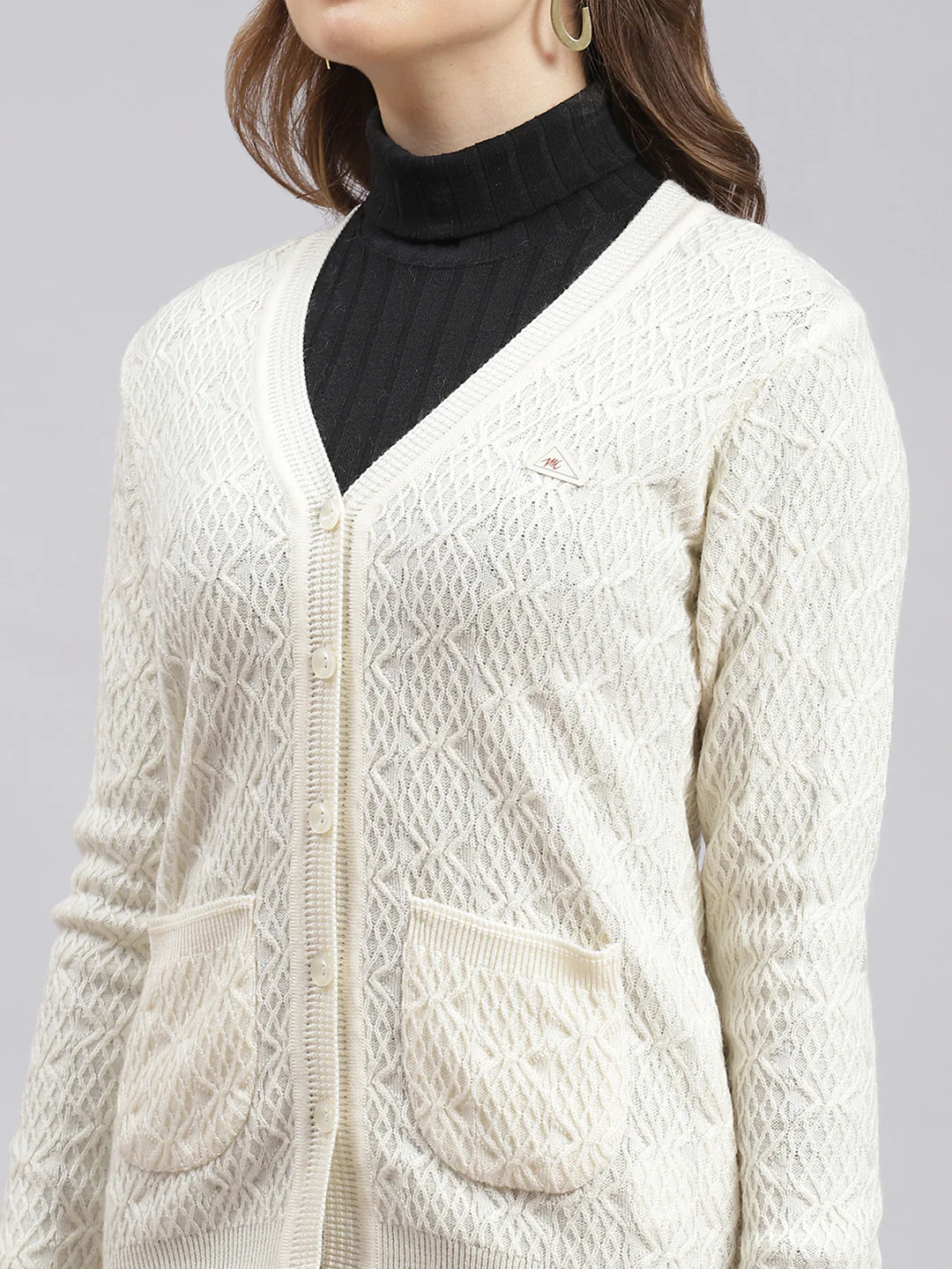 Women Cream Self Design Wool blend Cardigan - Image 6