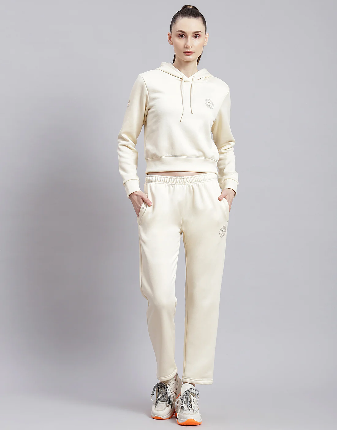 Rock.it Women Cream Solid Hooded Full Sleeve Cords Set - Image 2